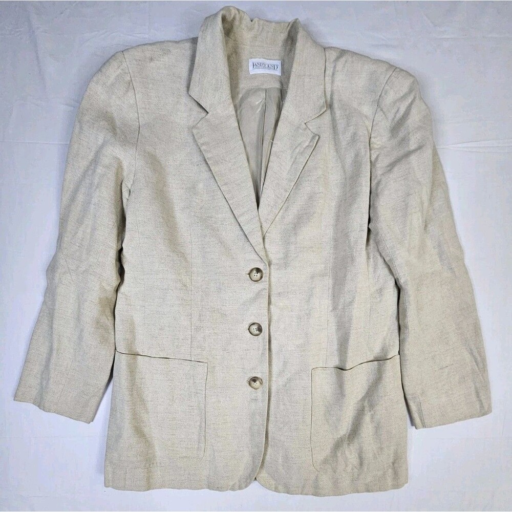 Lands End Jacket Women's Sz 12 Beige Oatmeal Linen Blend Blazer USA Vintage Y2K